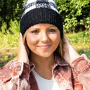  Black & White Check Pom Beanie