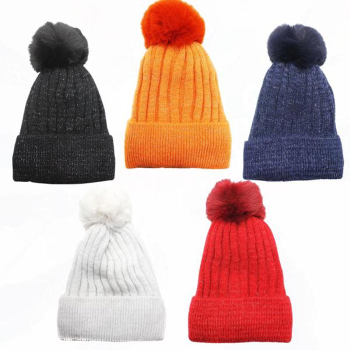 Sparkle Knit Pom Beanies