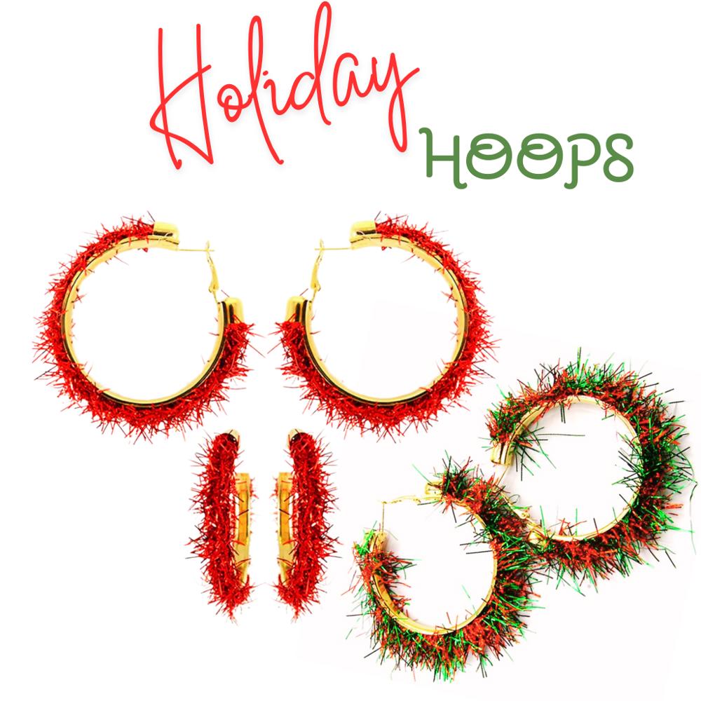 Holiday Hoop Tinsel Earrings