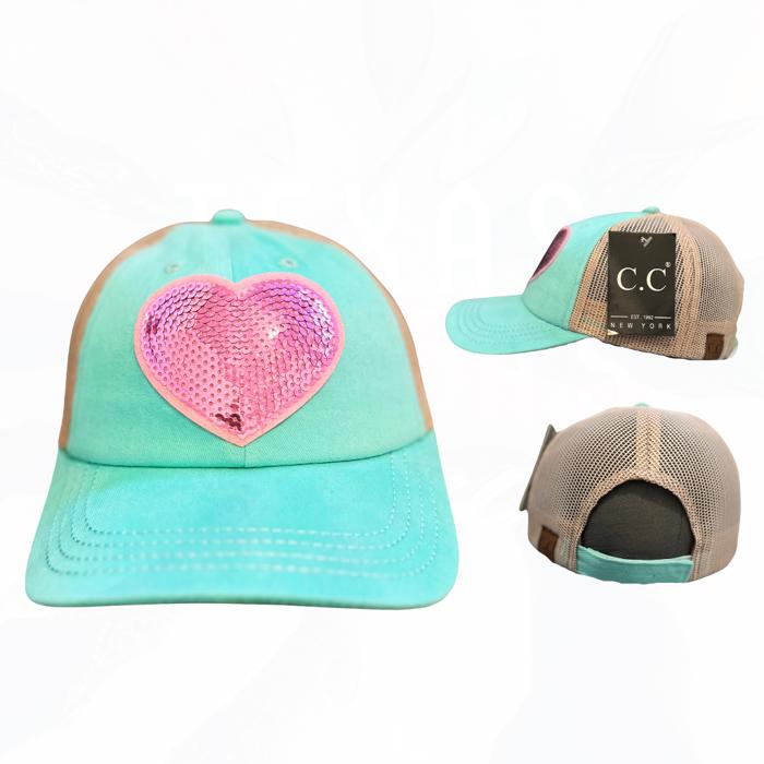 TS Pink Sequin Heart Patch on C.C Hat