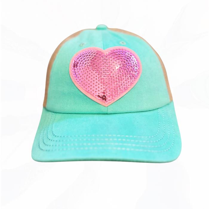 TS Pink Sequin Heart Patch on C.C Hat