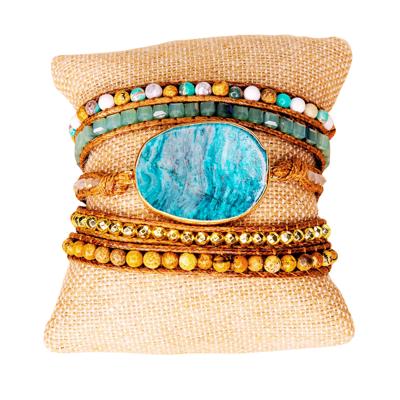 Turquoise Jasper Color Vegan Wrap Bracelet