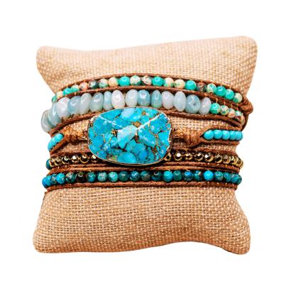 Natural Stone Turquoise Color Vegan Wrap Bracelet