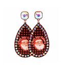 RED BLACK CHECK Don't Stop Believin' Santa Earrings - FREE SHIPPING