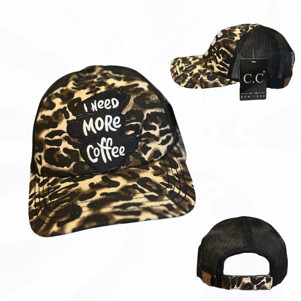 I NEED MORE COFFEE Patch on C.C Leopard Hat