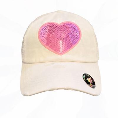 Pink Sequin Heart Patch Pony Hat