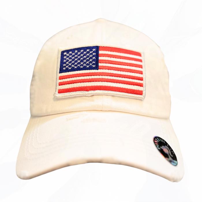 WHITE AMERICAN FLAG PONYTAIL HAT