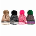  Double Layer Ribbed Knit Winter Pom Geometric Beanies - 7 colors