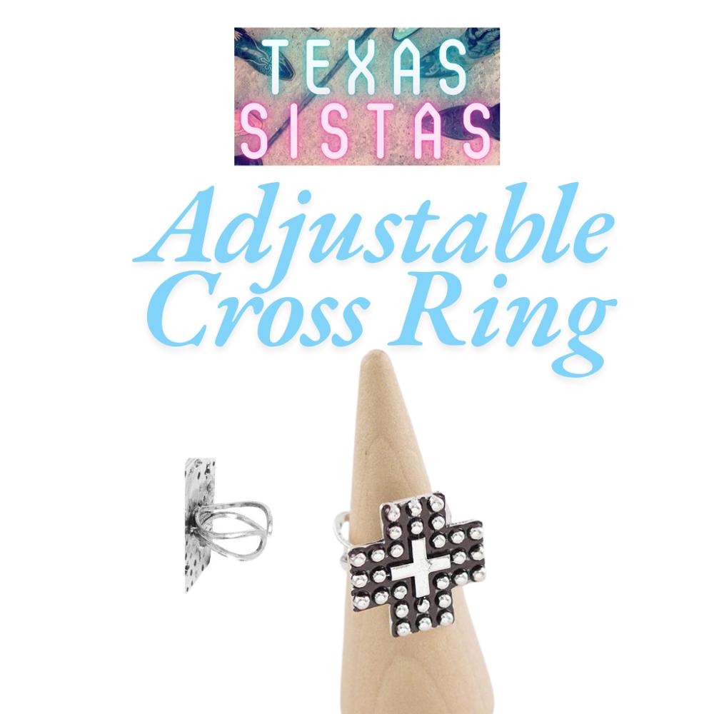 Silver Adjustable Cross Ring