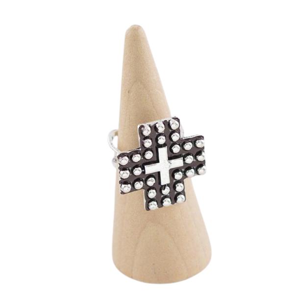 Silver Adjustable Cross Ring