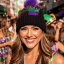  Mardi Gras Theme Ribbed Knit Winter Pom Sequin Beanie