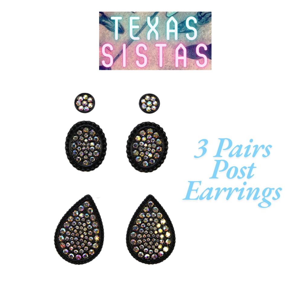 Black AB Stone Trio Earring Set - FREE SHIPPING