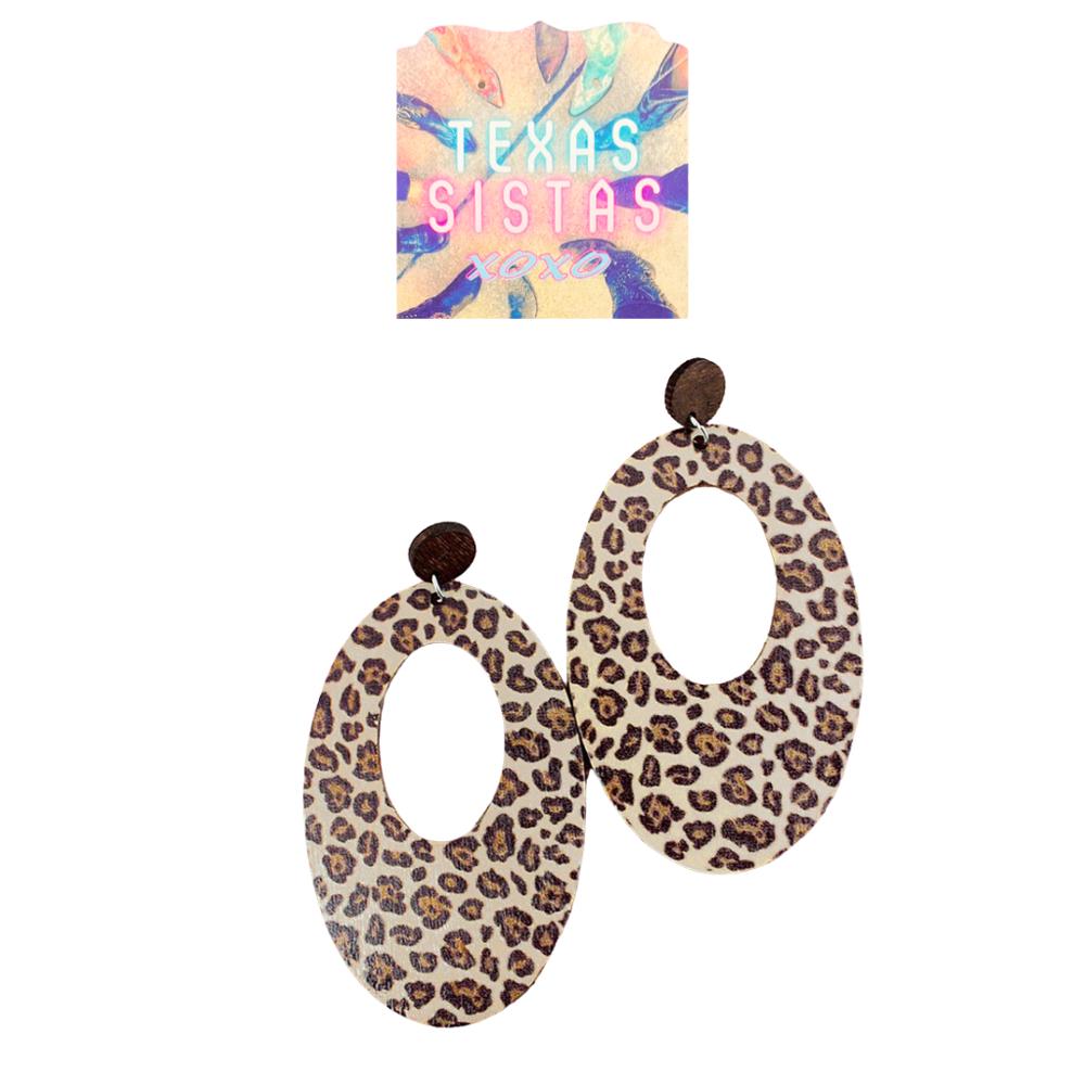 So Cute Wood Leopard Teardrop Circle Earrrings - FREE SHIPPING