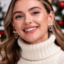  CHRISTmas Candy Cane Heart Bow Bling Stud Earrings