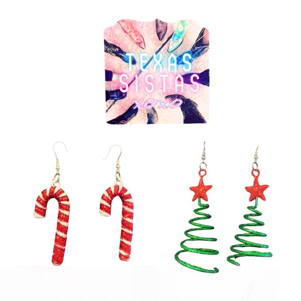 Glitter Candy Canes & Sparkle Swirl Tree Earrings - FREE SHIPPING