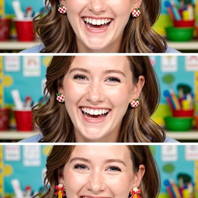 TEACHER Checkered Apple & Bow Pencil Stud Earrings SET - Great Gift