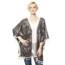  Oh So Cute Fringe Leopard Kimono Cover Up Black & Silver