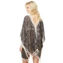  Oh So Cute Fringe Leopard Kimono Cover Up Black & Silver