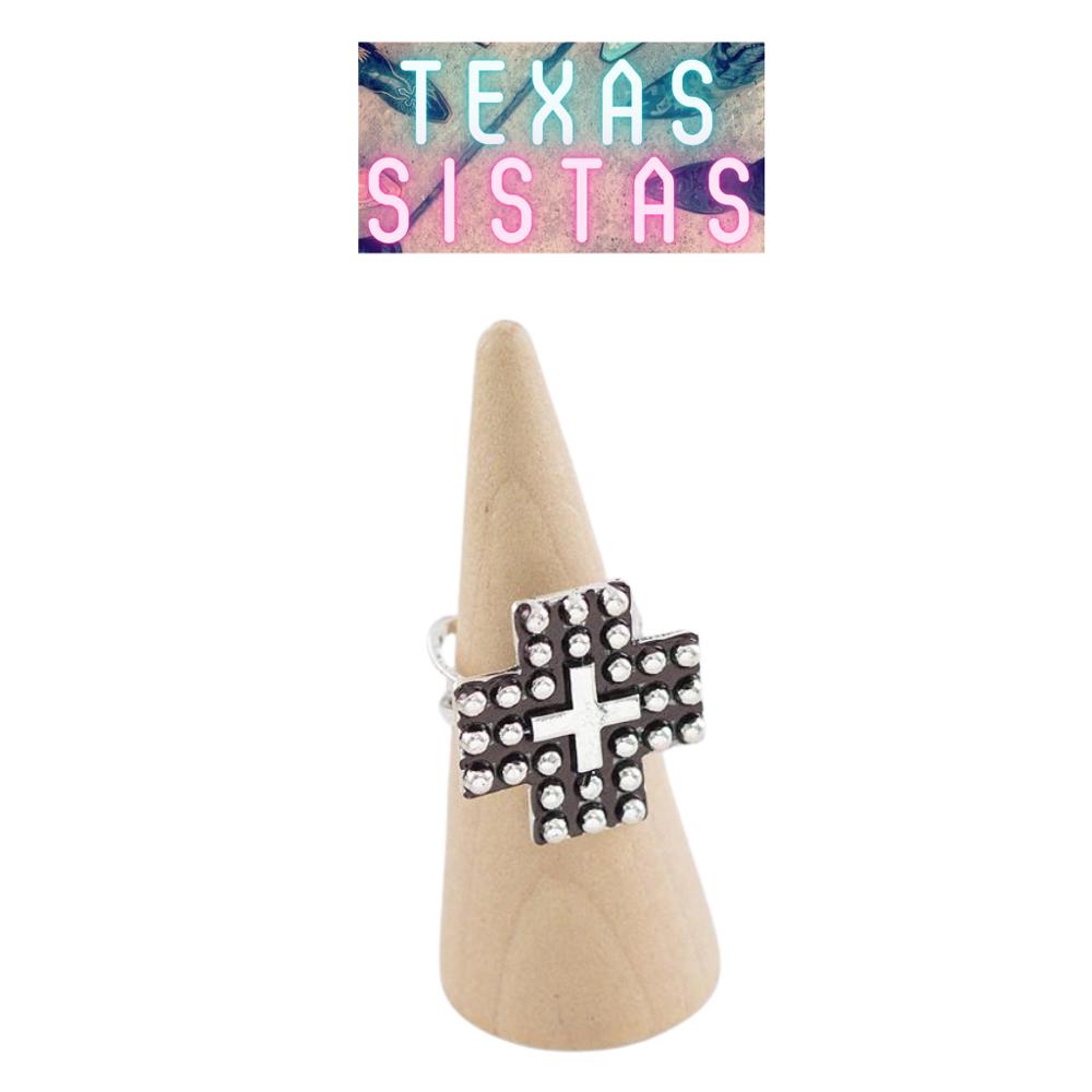 Silver Adjustable Cross Ring