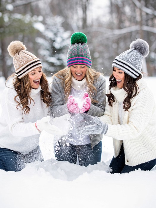 Double Layer Ribbed Knit Winter Pom Geometric Beanies - 7 colors