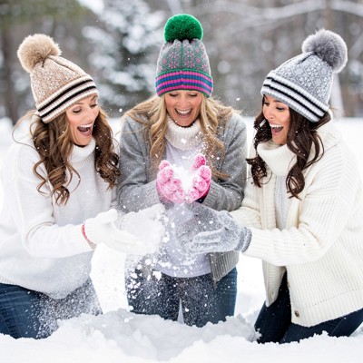 Double Layer Ribbed Knit Winter Pom Geometric Beanies - 7 colors