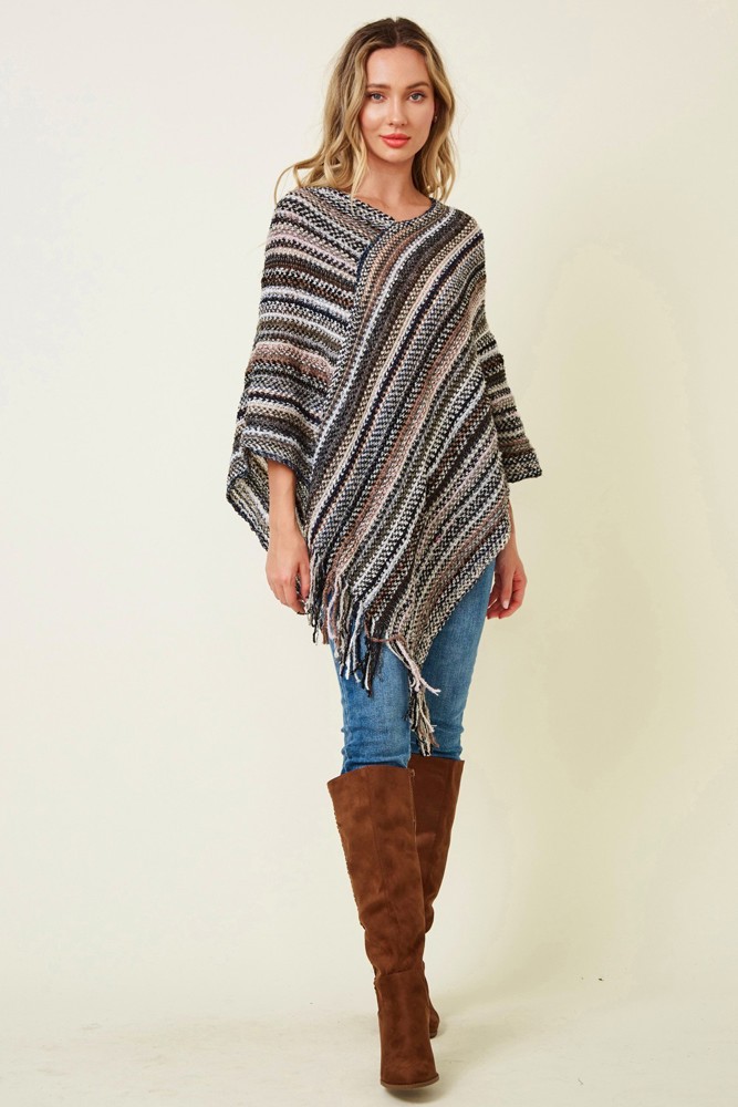 MultiColor Fringe Poncho Black