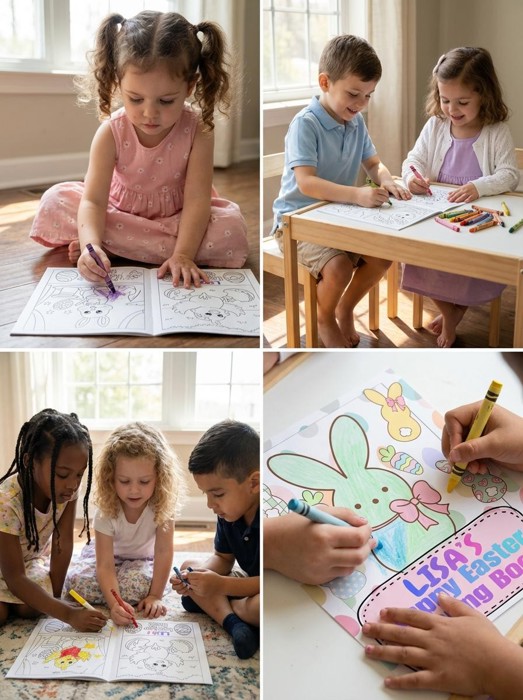 Personalized Easter Coloring Book — "Lisa's (YOUR NAME) Happy Easter" Kids Activity Book