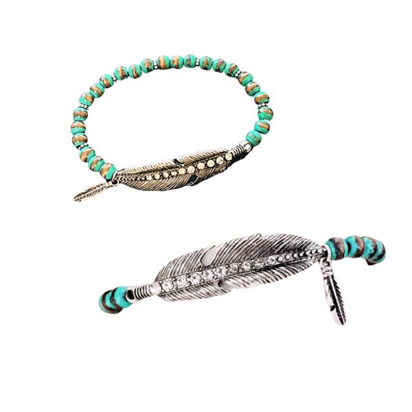 Bling Feather Charm Beaded Stretch Bracelet - FREE SHIPPING