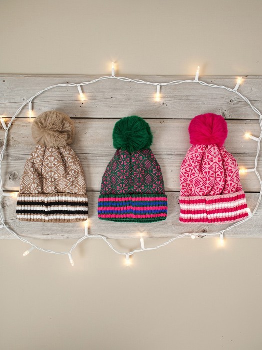Double Layer Ribbed Knit Winter Pom Geometric Beanies - 7 colors