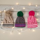  Double Layer Ribbed Knit Winter Pom Geometric Beanies - 7 colors