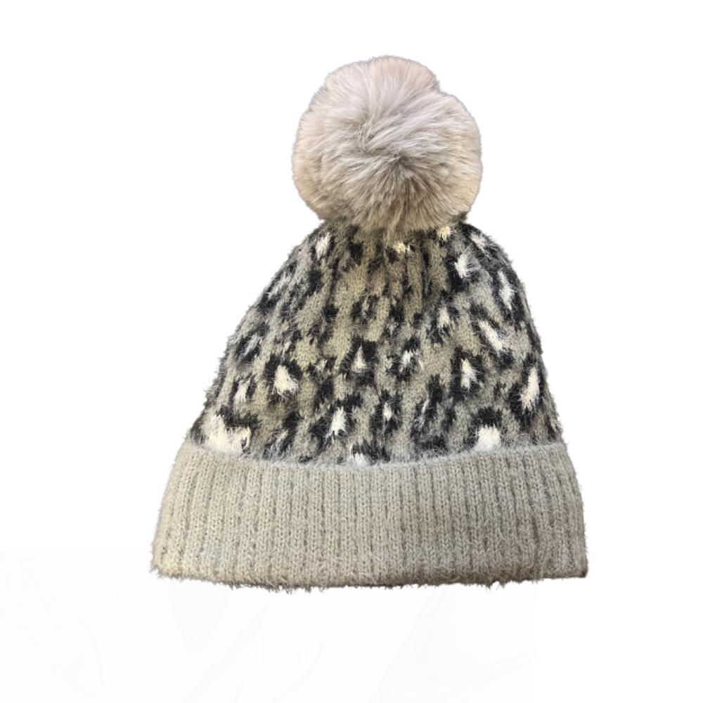 Sassy Gray Leopard Pom Beanie