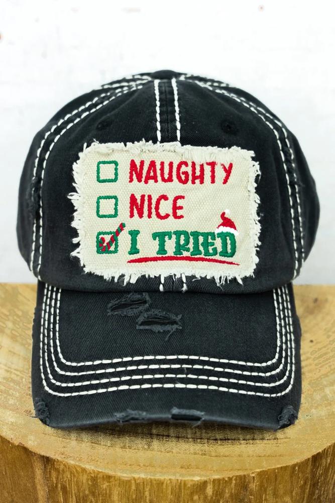 NAUGHTY NICE I TRIED CHRISTMAS HAT