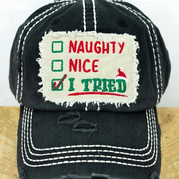 NAUGHTY NICE I TRIED CHRISTMAS HAT