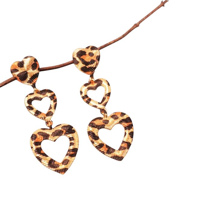 Leopard Heart Drop Earrings
