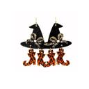  So Cute Withches Bow Hat with Leopard Shoes Halloween Earrings