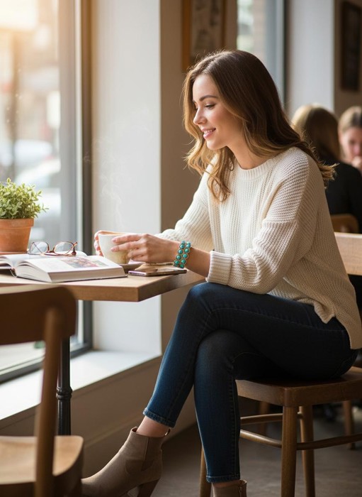 2 Line Turquoise Stone Stretch Gold Bracelet