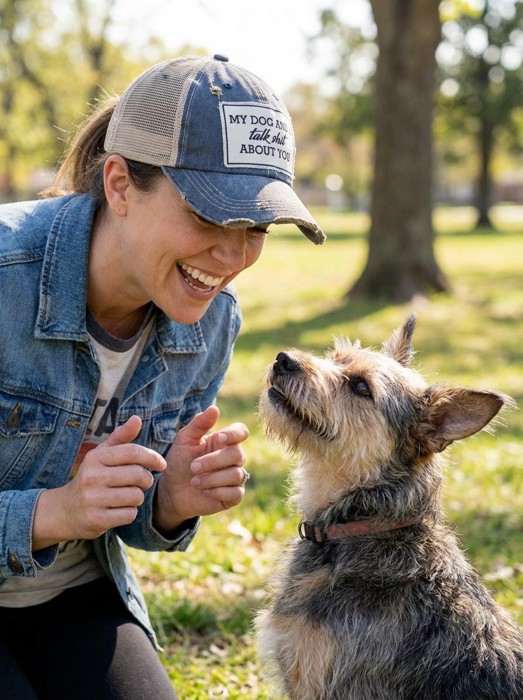MY DOG AND I TALK SHIT ABOUT YOU TRUCKER HAT