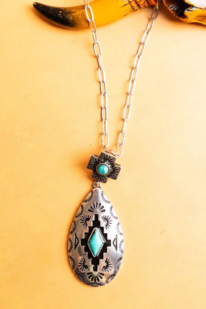 Santa Fe Style Turquoise & Silver Necklace - FREE SHIPPING