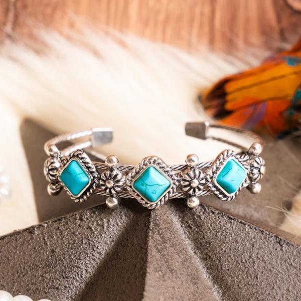 Silver & Turquoise Combo Twist Cuff Bracelet - FREE SHIPPING