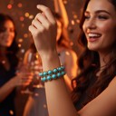  2 Line Turquoise Stone Stretch Gold Bracelet