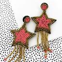  Seed Bead Star Fringe Earrings Coral & Gold