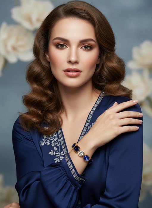 Rectangle Round Gems Stretch Gold Bracelets - 4 Choices