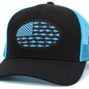 BLACK ROUND FISH FLAG PATCH TRUCKER HATS