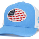 BLUE ROUND FISH FLAG PATCH TRUCKER HATS