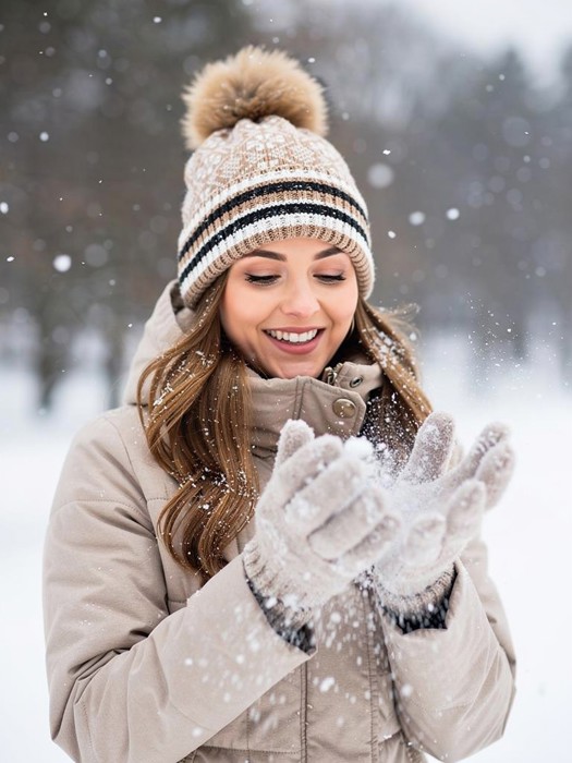 Double Layer Ribbed Knit Winter Pom Geometric Beanies - 7 colors