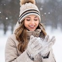  Double Layer Ribbed Knit Winter Pom Geometric Beanies - 7 colors