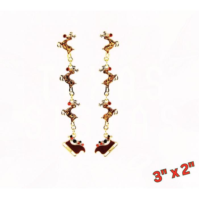 CHRISTMAS Santa's Sleigh with Rudolph Dangle Earrings - So cute