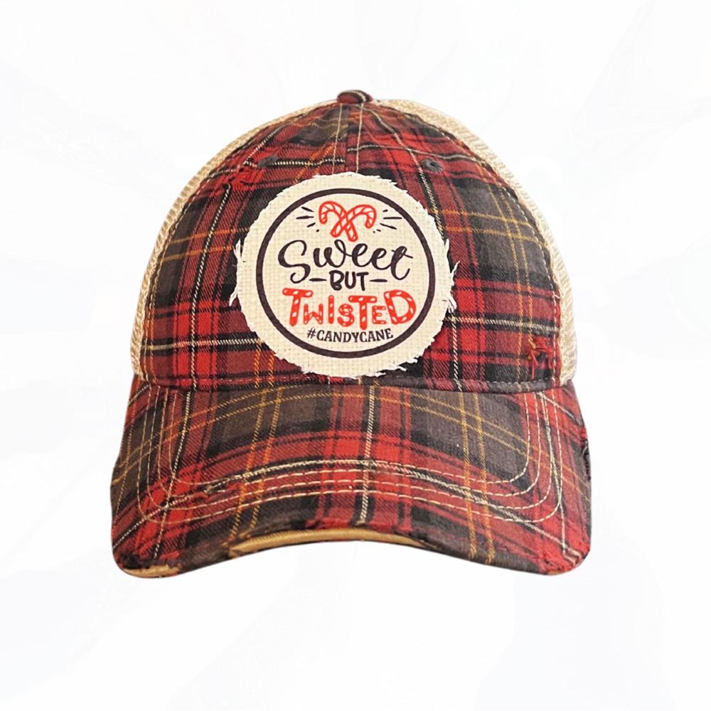 SWEET BUT TWISTED PLAID TRUCKER HAT- FREE SHIPPING