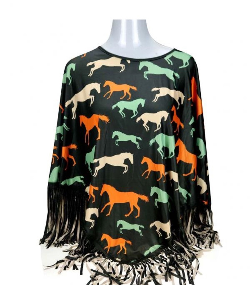 Colorful Horse Fringe Poncho