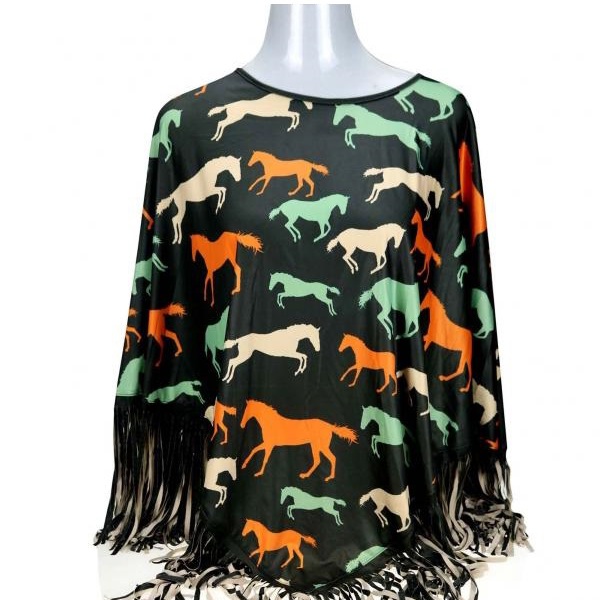 Colorful Horse Fringe Poncho